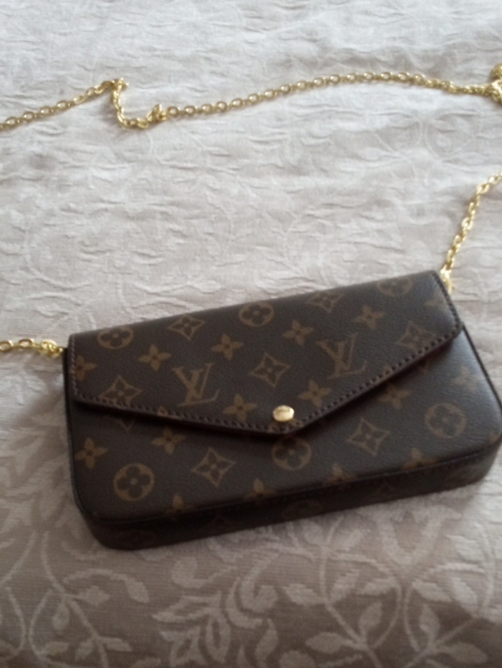 Louis Vuitton Brown Monogram Envelope Crossbody with Gold Chain